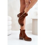 FB3 Women's Ankle Boots With Openwork Pattern On Heel Brown Oviria | Shoptok.si