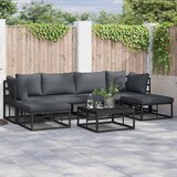 vidaXL Sjedeća garnitura za vrt s jastukom 6 pcs Crna Aluminij Cijene