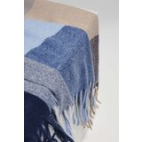 Marisse Navy Blue Checkered Scarf With Fringes | ePonuda.com