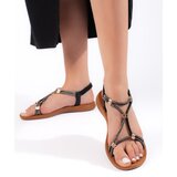 Shelvt Black flat glitter sandals | shoptok.hr
