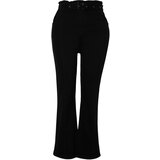 Trendyol Curve Black High Waist Straight Fit Jeans with Belt Stitching Detail Cene