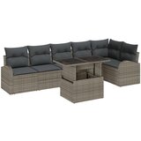 vidaXL 7-delna garnitura za vrtno sofo z blazinami siva poli ratan, 2-sedežna vrtna sofa s shrambo in blazinami siva poli ratan | Shoptok.si