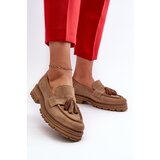 Zazoo 3469 Suede Women's Loafers With Fringes Beige | Shoptok.si
