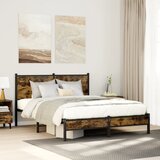 Maison Chic Kovinski Posteljni okvir - Dvoposteljna postelja - Zakonska postelja brez vzmetnice dimljen hrast 140x190cm, (21693828) | Shoptok.si