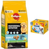 Pedigree Professional Nutrition Adult 12 kg + Dentastix 56 kosov po posebni ceni! - Adult s perutnino in zelenjavo 12 kg + Multi pakiranje (56 kosov) za male pse (5-10 kg) Cene