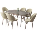Hanah home trpezarijski set Jita, sto i 6 stolica, antracit ploča Irony, hromirane noge, krem tkanina Babyface | Eponuda.com