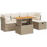 Maison Chic Seti vrtnega pohištva - Vrtna garnitura - Vrtni pohištvo set z blazinami 6-delna bež ratan/akacija, (21795957) | Shoptok.si