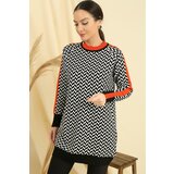 By Saygı Zigzag Pattern Collar And Sleeve Ends Striped Comfort Fit Knitwear Tunic cene