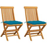 Maison Chic Vrtni stoli - Stol za vrt s svetlo modrimi blazinami 2 kosa trdna tikovina JS2027, (21876959) | Shoptok.si