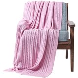 HOMESCAPES Bombažna pletena odeja Cable Knit Pastel Pink, 150x200 cm, (20750253) Cene