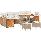 vidaXL 10-dijelni vrtni sofa set s jastučićima bež poliratan akacija, 2-sjedna vrtna sofa s jastučićima bež poliratan, 3-dijelni vrtni set za objedovanje s jastučićima bež poliratan akacija Cijene