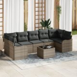 vidaXL 8-dijelna Garnitura za Vrt s Jastučićima Siva Poli Rattan, 2-sjedala Vrtna Sofu s Odlaganjem & Jastučićima Siva Poli Rattan | shoptok.hr
