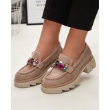 Resti Light brown openwork women's moccasins with ornament Bokkso- Footwear | Shoptok.si