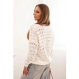 Kesi Włoski Ladies' openwork sweater with a V-neck and gold buttons ecru | Shoptok.si