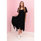 Kesi Włoski Damenkleid aus Viskose mit kurzen Ärmeln und ausgestelltem Saum black Cene