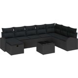 vidaXL 9-delni vrtni kavč komplet s blazinami črnega poli ratana | Shoptok.si