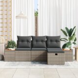 vidaXL 4-delni vrtni kavč set z blazinami sivi poli ratan | Shoptok.si