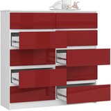 AKORD Komoda, 10 Predalov, Rdeča V Visokem Sijaju, (5000332323) | Shoptok.si