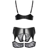 Cottelli curves - čipkasti set grudnjaka s kožnim detaljima (crni) | shoptok.hr