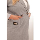Kesi Włoski Elegant Plus Size women's coat with a collar and large pockets gray | Shoptok.si