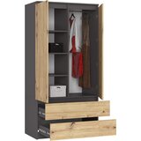 AKORD Garderobna Omara, 2 Vrata In 2 Predala, Grafitno Siva/Hrast Artisan, (5000331618) | Shoptok.si