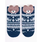 Yoclub Kids's Children's Christmas Teddy Bear Socks SKA-X014U-AA00 Navy Blue