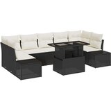 vidaXL 8-delni set vrtnarskih blazin z blazinami, črni poli ratan | Shoptok.si