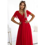 numoco basic 562-7 NASTIA Long dress with a neckline and short sleeves - red | Shoptok.si