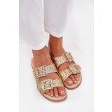 Boto Shiny embellished flip flops with buckles on flat heel gold Tovira Cene