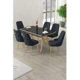 Hanah home trpezarijski set Nis, sto na razvlačenje i 6 stolica, ploča u dekoru crnog mermera, zlatne noge, antracit tkanina Babyface | Eponuda.com