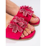 Shelvt Women's fuchsia flip-flops with embellishment Cene
