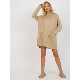 Fashion Hunters Beige long oversize sweater with pockets and turtleneck | shoptok.hr