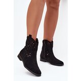 Boto Women's Ankle Boots With Perforated Pattern On Flat Heel Eco Suede Black Athera | shoptok.hr