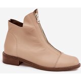 Zazoo Leather Ankle Boots With Zipper Beige | shoptok.hr
