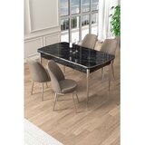 Hanah home trpezarijski set Pale, sto na razvlačenje i 4 stolice, ploča u dekoru crnog mermera, hromirane noge, kapućino tkanina Babyface | Eponuda.com