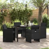 vidaXL 5 kom set za objedovanje u vrtu s jastučićima crni poli ratan, vrtni stol crni 140x80x73 cm staklo otporno na udarce | shoptok.hr