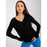 Fashion Hunters Black smooth classic sweater with a neckline Cene