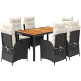  7-dijelni vrtni blagovaonski set s jastucima crni od poliratana Crna 150 cm table length | shoptok.hr