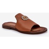 Zazoo Elegant Women's Leather Slippers With Decoration 3008 Camel | Shoptok.si