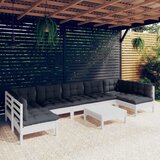 Maison Chic Seti vrtnega pohištva - Vrtna garnitura - Vrtni pohištvo set 8-delna z blazinami bela trdna borovina, (21801725) | Shoptok.si