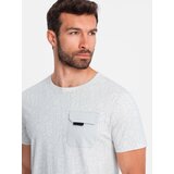 Ombre Men's cotton t-shirt with letter print and pocket - white-gray Cene