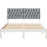 vidaXL Posteljni okvir z oblazinjenim vzglavjem Bela 160 x 200 cm | Shoptok.si