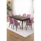Hanah home trpezarijski set Pir, sto i 6 stolica, ploča u dekoru drveta Baroque, roze tkanina Babyface | Eponuda.com