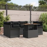 vidaXL 7-delni set vrtne sofe z blazinami črna poli ratan akacija | Shoptok.si