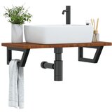  Zidna polica za umivaonik od čelika i masivne hrastovine Smeđa 80 x 40 x 2.5 cm | shoptok.hr