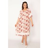 Şans Women's Plus Size Pink Elastic Collar Lace Detailed Dress Cijene