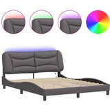 Maison Chic Posteljni okvir - Dvoposteljna postelja - Zakonska postelja z LED lučkami siv 160x200 cm umetno usnje, (21695991) Cene