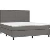 vidaXL Box spring postelja z vzmetnico LED siva 180x200cm umetno usnje | Shoptok.si