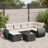 Maison Chic Seti vrtnega pohištva - Vrtna garnitura - Vrtni pohištvo set 7-delna z blazinami črn poli ratan, (21803739) | Shoptok.si