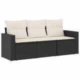 Maison Chic Seti vrtnega pohištva - Vrtna garnitura - Vrtni pohištvo set z blazinami 3-delna črna poli ratan, (21798213) | Shoptok.si